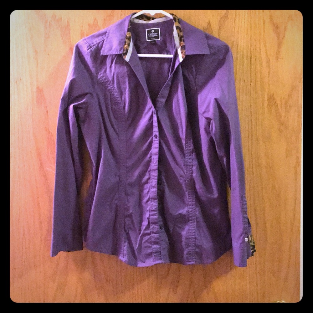 Purple dress shirt with leopard collar